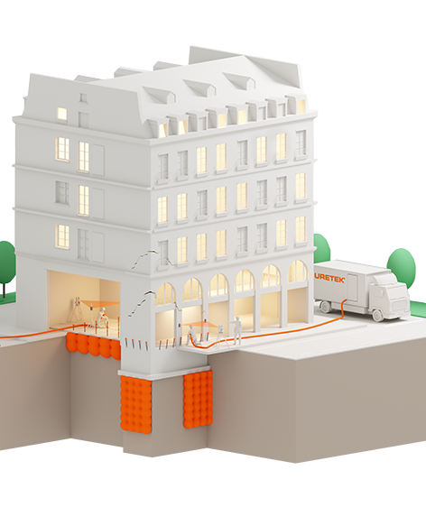 3D Bild der Durchführung von Gebäude- und Bodenplattenstabilisierung